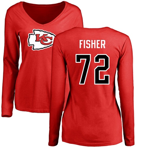 Women Football Kansas City Chiefs #72 Fisher Eric Red Name and Number Logo Slim Fit Long Sleeve T-Shirt